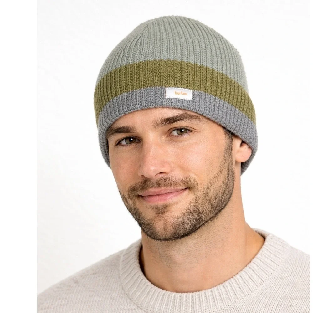 BURTON Recycled Waffle Beanie Winter‎ Hat Green Gray Acrylic Mens O/S